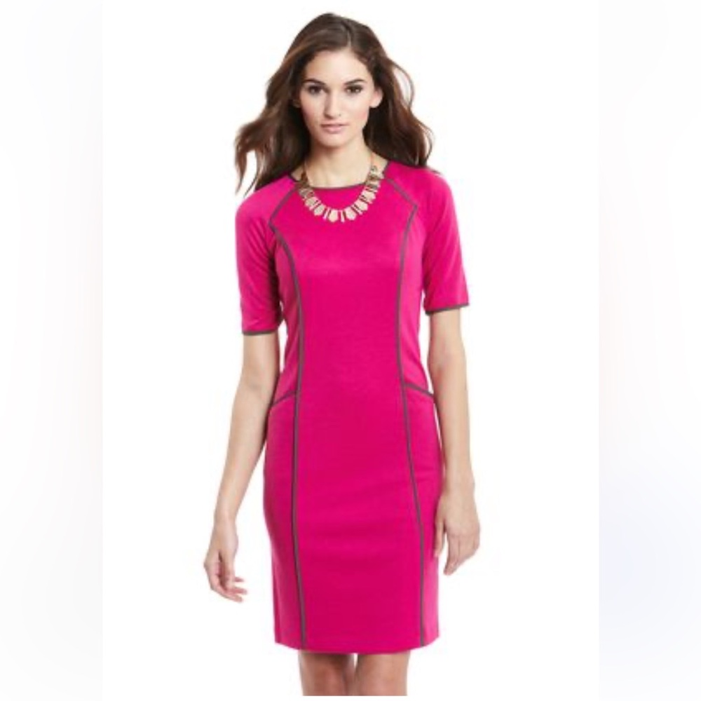 Nine West Princess 3 Quarter Length Sleeve‎ Dress Fuchsia Slate Brown. Size 4